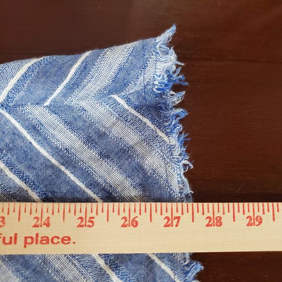 Nic + Zoe Freshwater Striped Linen Tunic Top Size L Blue Boho Raw Fringe Hem - Picture 11 of 11